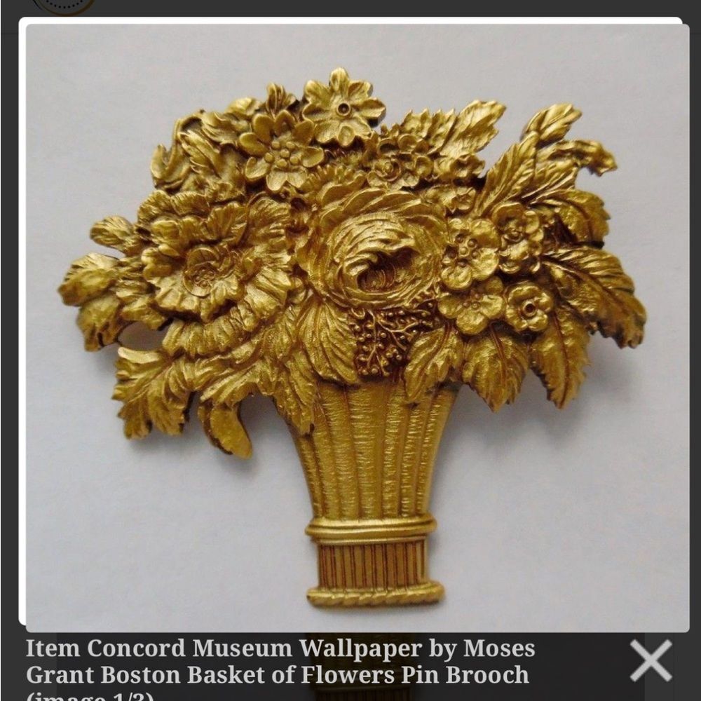 CONCORD MUSEUM WALLPAPER BY MOSES GRANT BOSTON BASKET OF FLOWERS PIN BROOCH